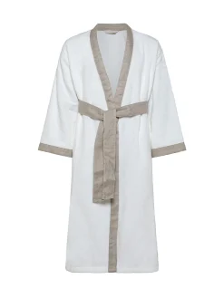 coincasa Accappatoi E Ciabatte|Biancheria Bagno|Accappatoio bordo lino Thermae Bianco/Marrone