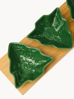 coincasa Coppe E Coppette|Antipastiera in legno di bamboo con 3 coppette ad albero Verde