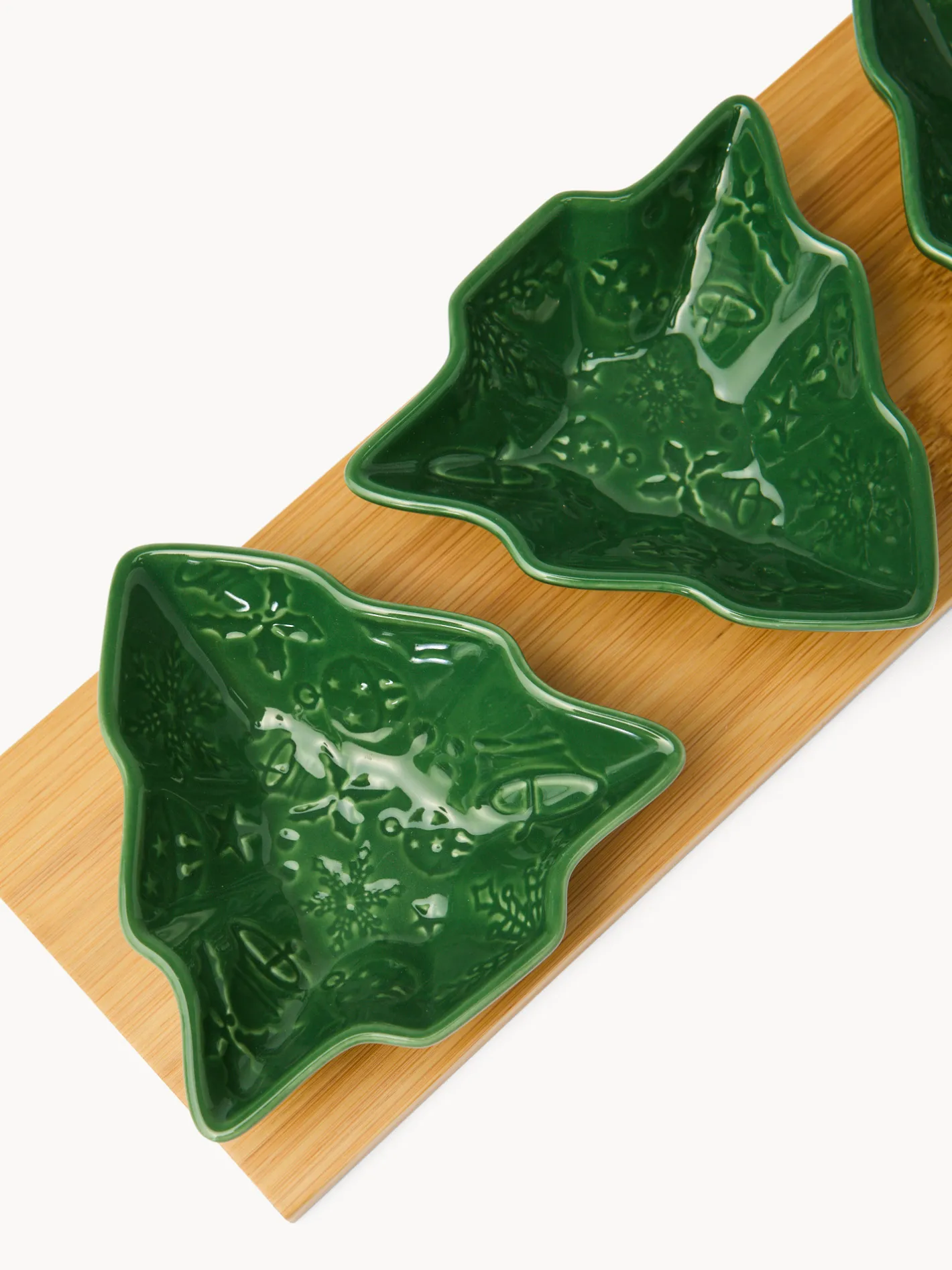 coincasa Coppe E Coppette|Antipastiera in legno di bamboo con 3 coppette ad albero Verde