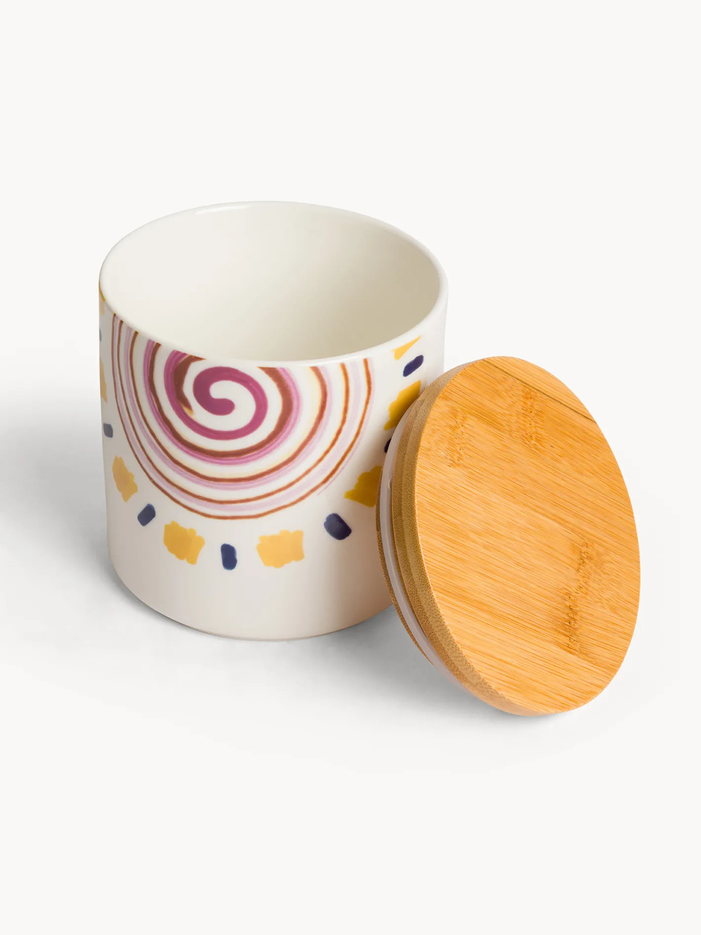 Contenitori E Cestini|Barattolo in porcellana con coperchio in bambo Bianco