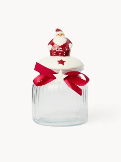 coincasa Contenitori E Cestini|Coppe E Contenitori Natalizi|Barattolo in vetro con tappo a Babbo Natale Bianco