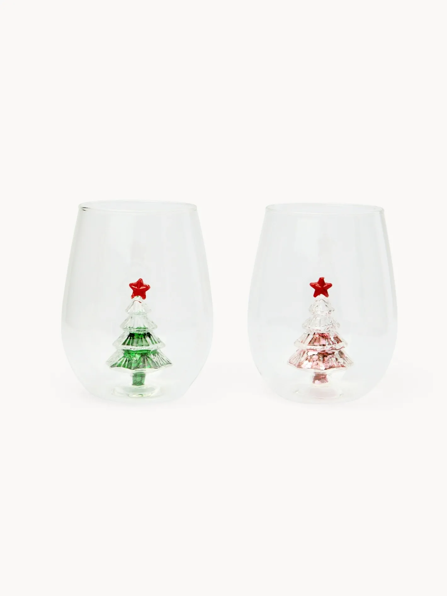 coincasa Bicchieri E Calici|Bicchieri E Calici Natalizi|Bicchieri in vetro borosilicato dettaglio alberi paillettes Trasparente