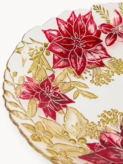 coincasa Piatti|Piatti Natalizi|Centrotavola in vetro decoro fiore Rosso