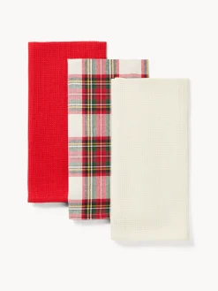 coincasa Grembiuli E Strofinacci|Strofinacci E Presine Natalizie|Cestino con set 3 strofinacci Multicolor