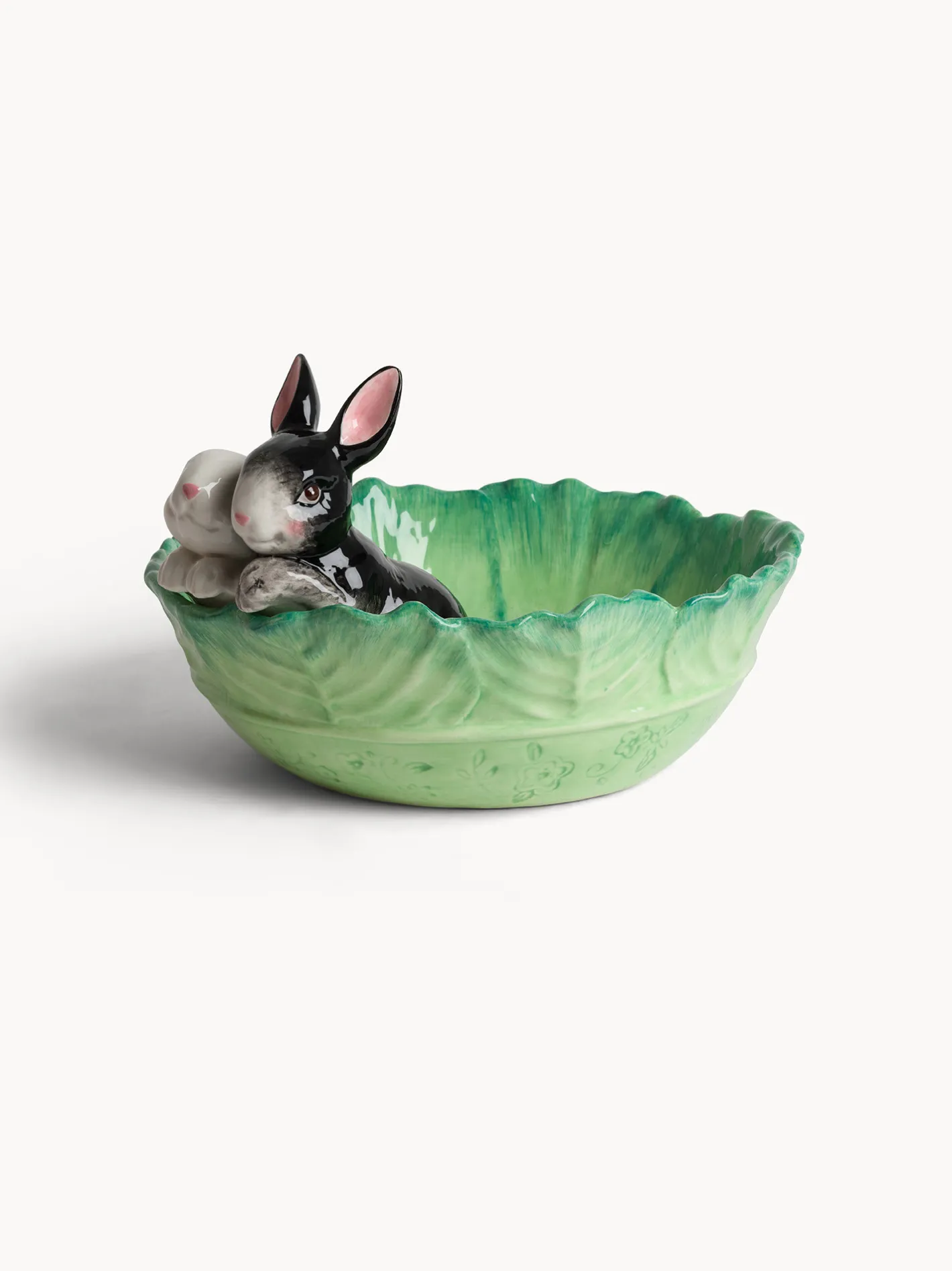 coincasa Coppe E Coppette|Coppa in ceramica a foglia con conigli applicati Multicolor