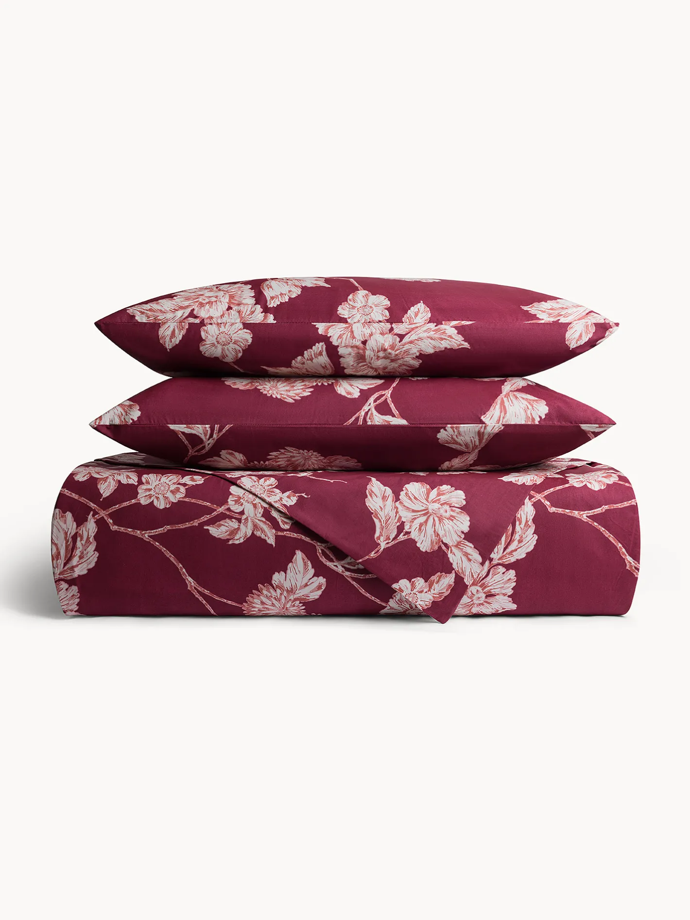 coincasa Biancheria Da Letto|Copripiumini|Copripiumino in cotone percalle stampa floreale Rosso bordeaux