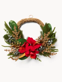 coincasa Altre Decorazioni Natalizie|Corona con fiori finti Rosso