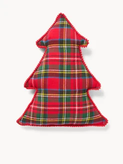 coincasa Cuscini Divano|Cuscini Natalizi|Cuscino a forma di albero di Natale tartan Rosso