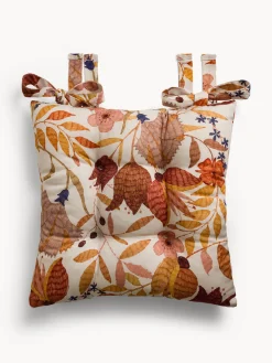 coincasa Cuscini Per Sedie|Cuscino da sedia con lacci in panama di puro cotone stampa foliage Arancione