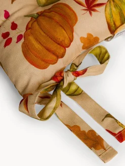 coincasa Cuscini Per Sedie|Cuscino da sedia con lacci in panama di puro cotone stampa zucche Beige