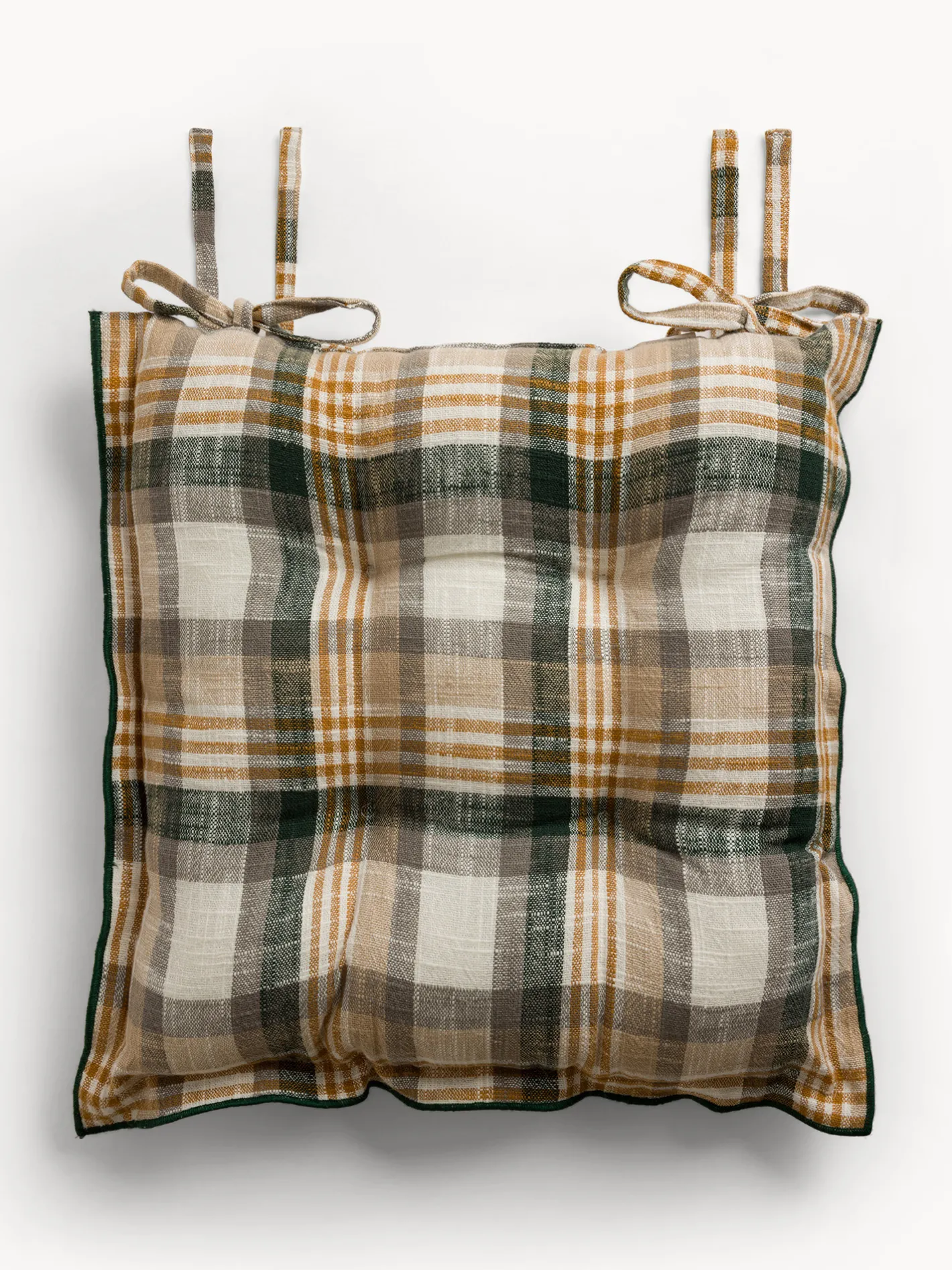 coincasa Cuscini Per Sedie|Cuscino da sedia con lacci motivo check in puro cotone tinto filo Verde