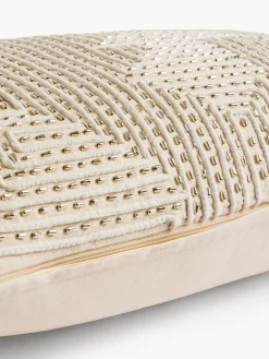 coincasa Cuscini|Cuscini Divano|Cuscino 35x65 cm in cotone con motivo geometrico e applicazioni perline Bianco