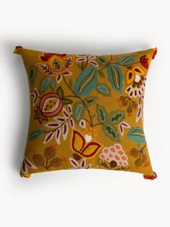 coincasa Cuscini|Cuscini Divano|Cuscino 45x45 cm in cotone con ricami e nappe Giallo ocra