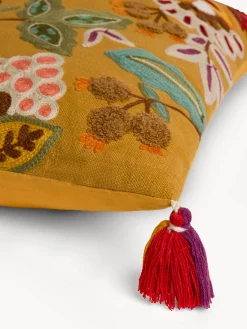 coincasa Cuscini|Cuscini Divano|Cuscino 45x45 cm in cotone con ricami e nappe Giallo ocra