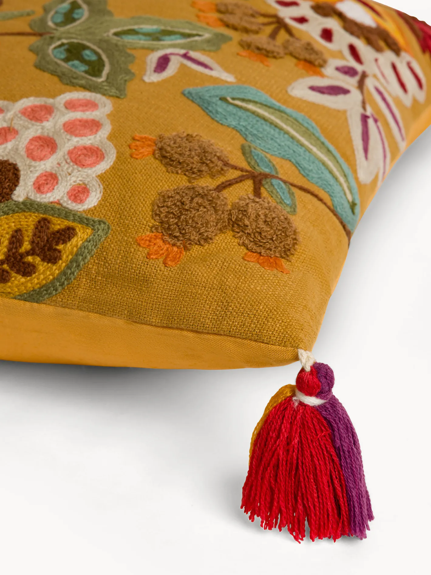 coincasa Cuscini|Cuscini Divano|Cuscino 45x45 cm in cotone con ricami e nappe Giallo ocra