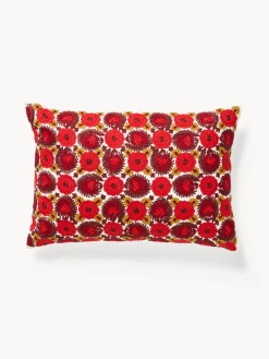 coincasa Cuscini Divano|Cuscini Natalizi|Cuscino 35x50 in cotone con ricamo floreale a catenella Rosso