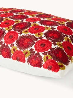 coincasa Cuscini Divano|Cuscini Natalizi|Cuscino 35x50 in cotone con ricamo floreale a catenella Rosso