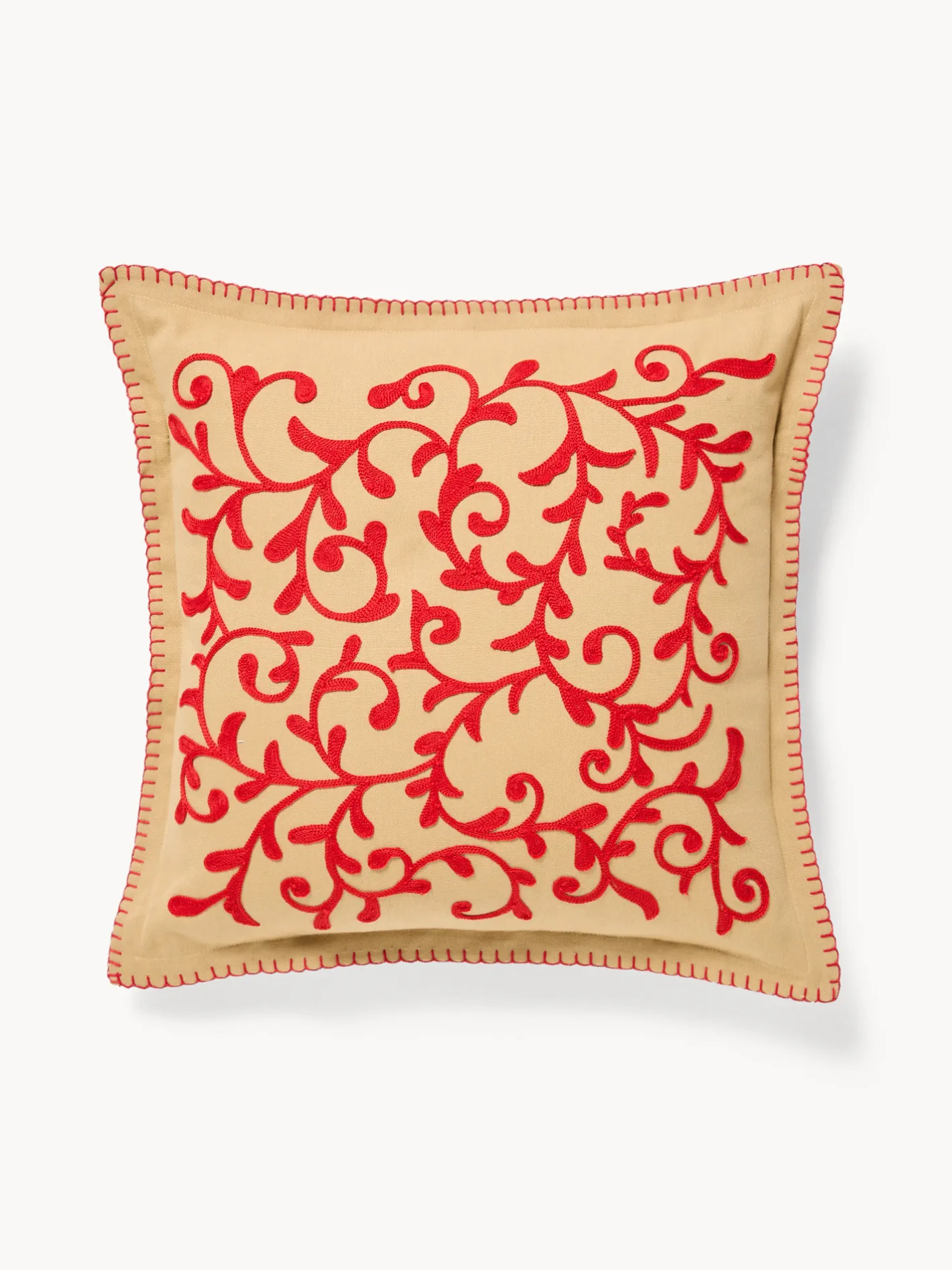 coincasa Cuscini Divano|Cuscini Natalizi|Cuscino 45x45 in cotone con ricamo a catenella Rosso