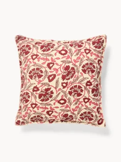 coincasa Cuscini Divano|Cuscini Natalizi|Cuscino 50x50 in garza di cotone stampato con frangette Rosso