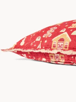 coincasa Cuscini Divano|Cuscini Natalizi|Cuscino 50x50 in garza di cotone con frangette Rosso
