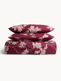 coincasa Biancheria Da Letto|Federe E Copricuscini|Federa in cotone percalle stampata floreale Rosso bordeaux