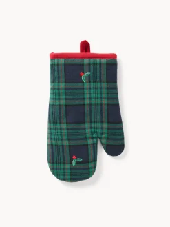 coincasa Presine E Guanti Da Cucina|Guanto da cucina in twill di cotone con ricami agrifoglio Blu