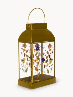 coincasa Lanterne, Candelieri E Portacandele|Lanterna in vetro ed ottone con fiori secchi Oro