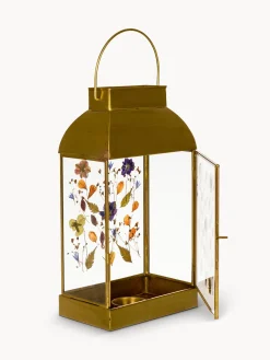 coincasa Lanterne, Candelieri E Portacandele|Lanterna in vetro ed ottone con fiori secchi Oro