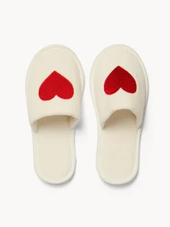 Accappatoi E Ciabatte|Bagno|Pantofolo in spugna di cotone ricamo cuore Bianco