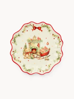 coincasa Piatti|Piatti Natalizi|Piattino pane in porcellana Natale vintage Bianco