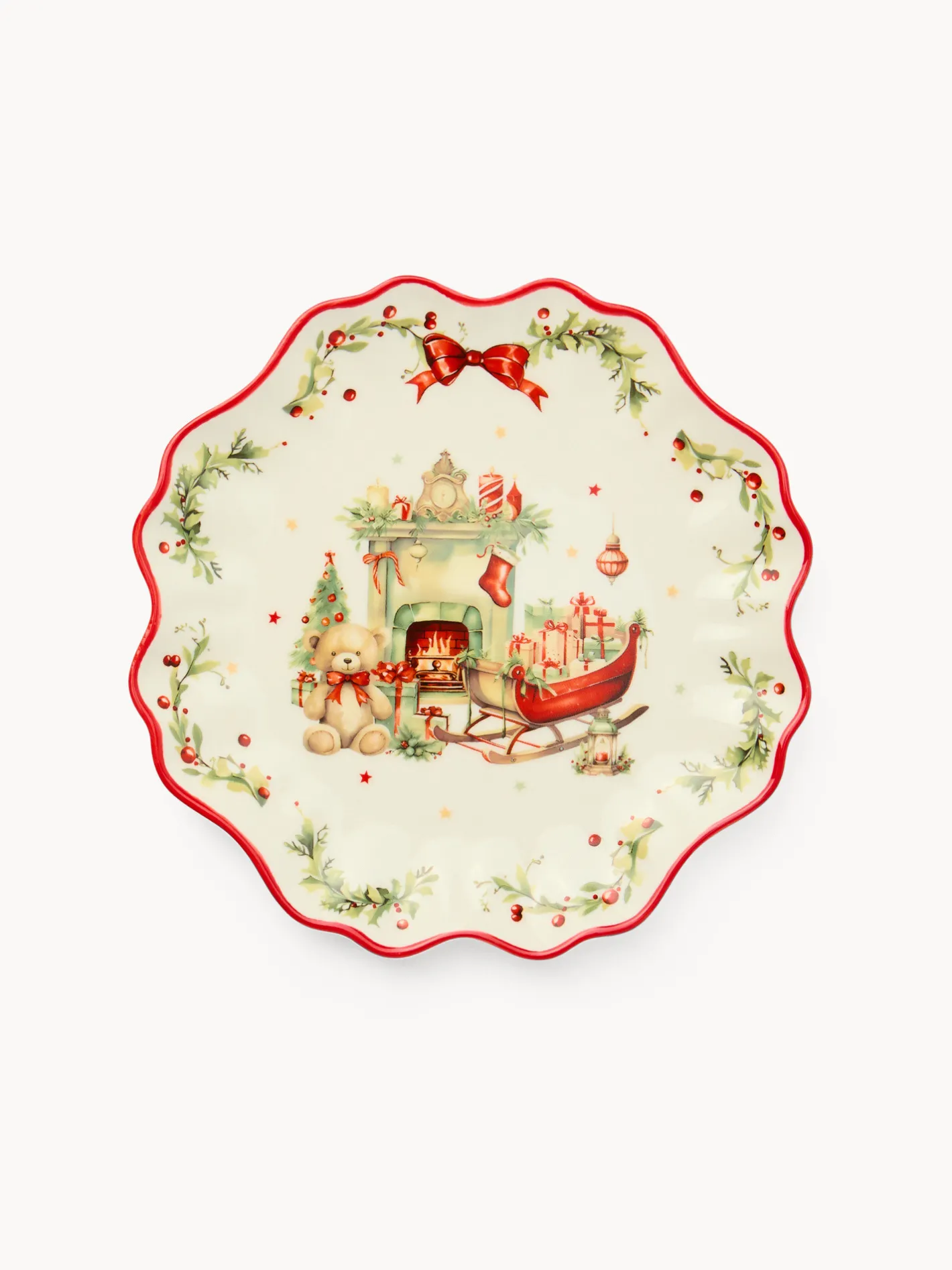 coincasa Piatti|Piatti Natalizi|Piattino pane in porcellana Natale vintage Bianco