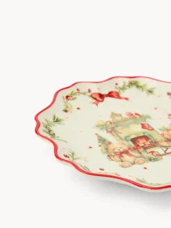 coincasa Piatti|Piatti Natalizi|Piattino pane in porcellana Natale vintage Bianco