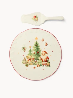coincasa Piatti|Piatti Natalizi|Piatto da portata con paletta in porcellana Natale vintage Bianco