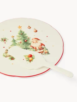 coincasa Piatti|Piatti Natalizi|Piatto da portata con paletta in porcellana Natale vintage Bianco
