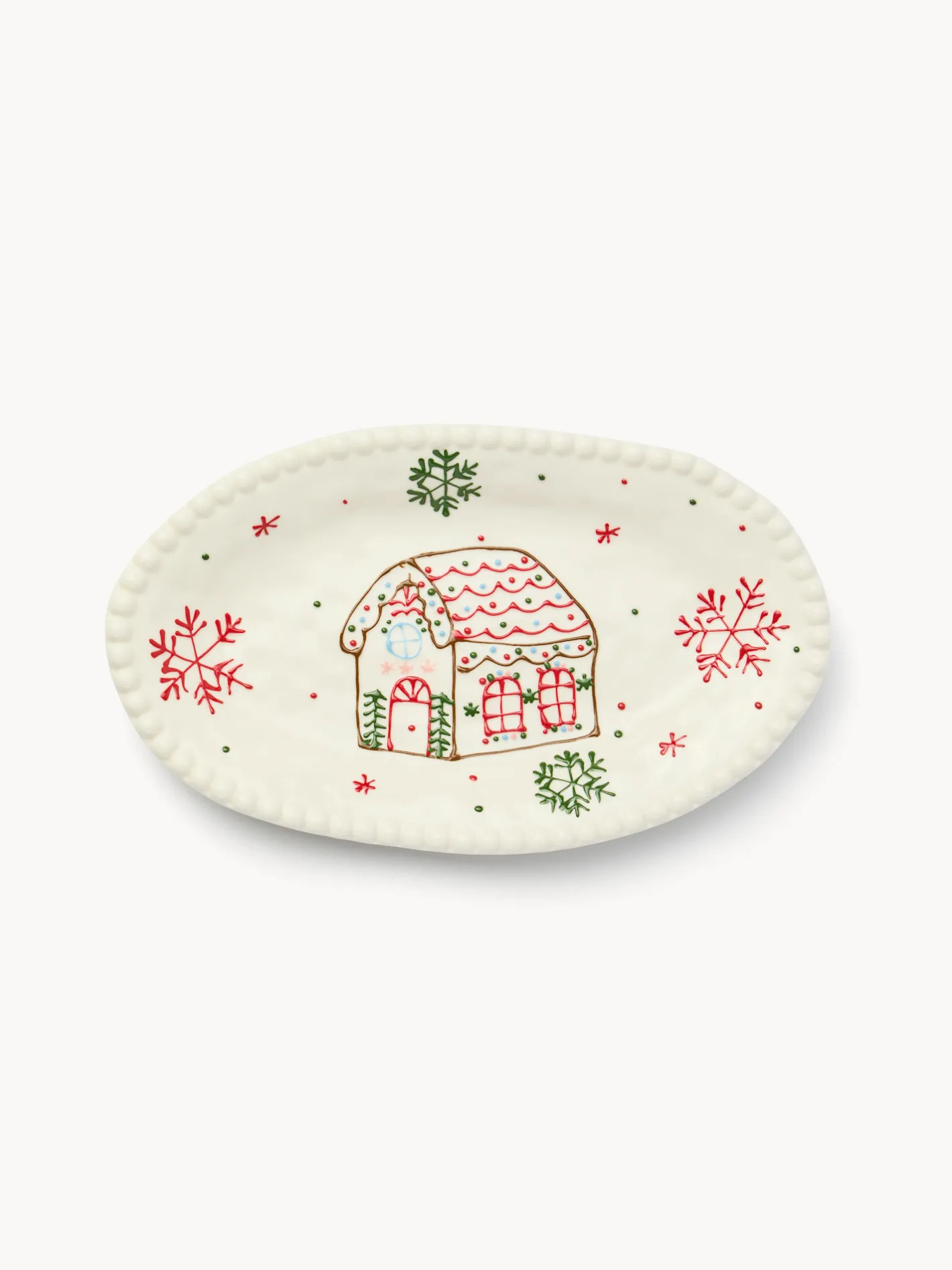 coincasa Piatti|Piatti Natalizi|Piatto da portata in porcellana motivo villaggio di Natale Bianco