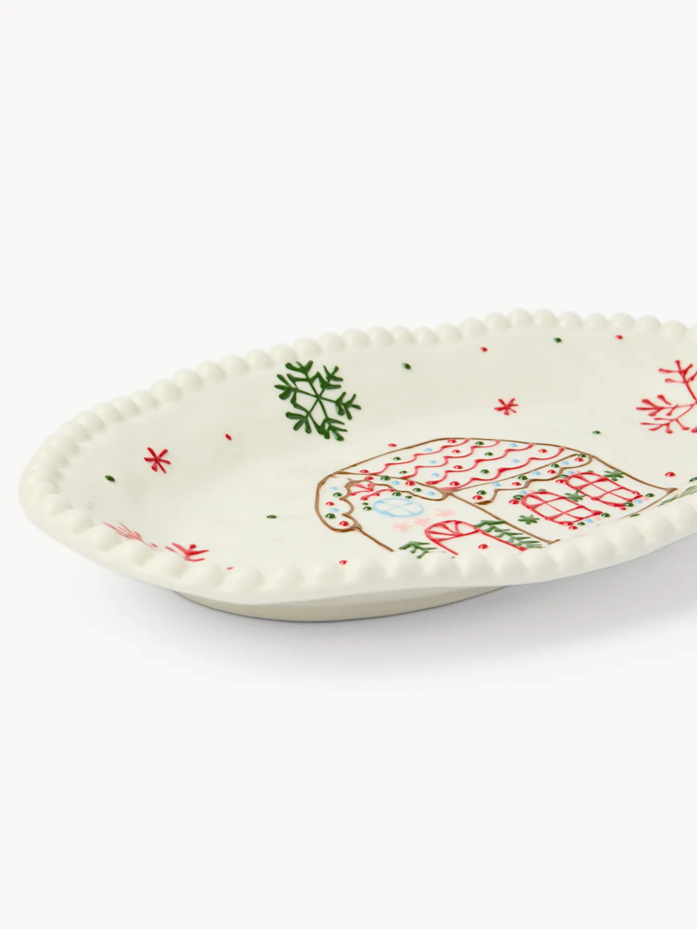 coincasa Piatti|Piatti Natalizi|Piatto da portata in porcellana motivo villaggio di Natale Bianco