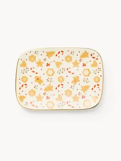 coincasa Piatti|Piatti Natalizi|Piatto da portata in stoneware motivo gingerbread Bianco