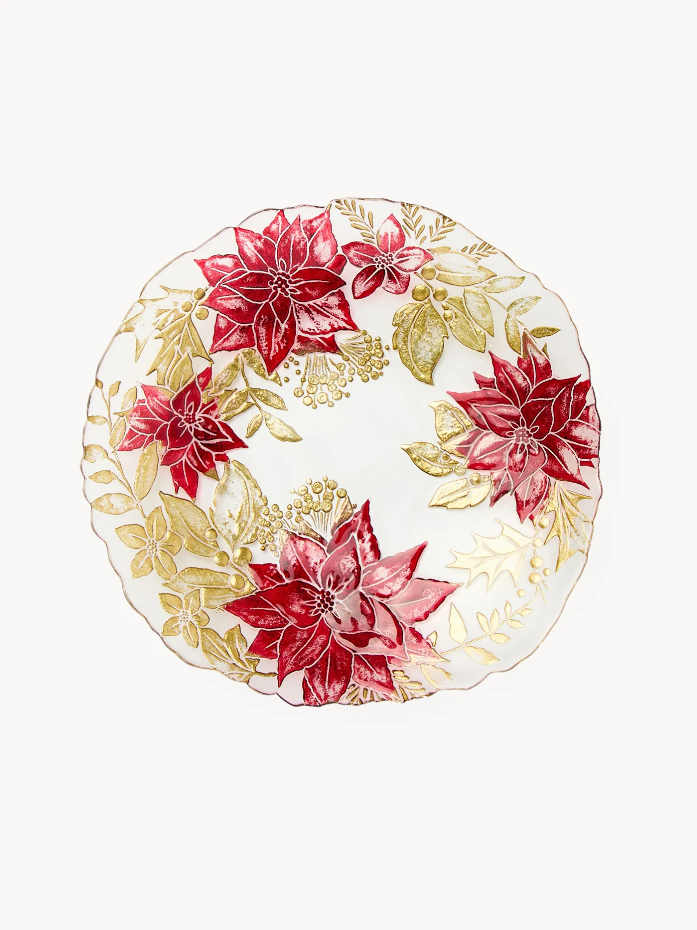 coincasa Piatti|Piatti Natalizi|Piatto da portata in vetro decoro fiore Rosso
