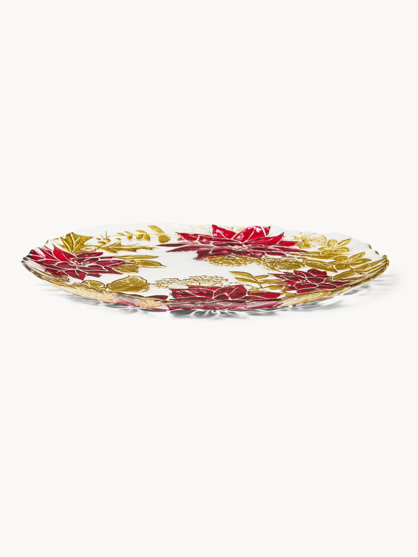 coincasa Piatti|Piatti Natalizi|Piatto da portata in vetro decoro fiore Rosso