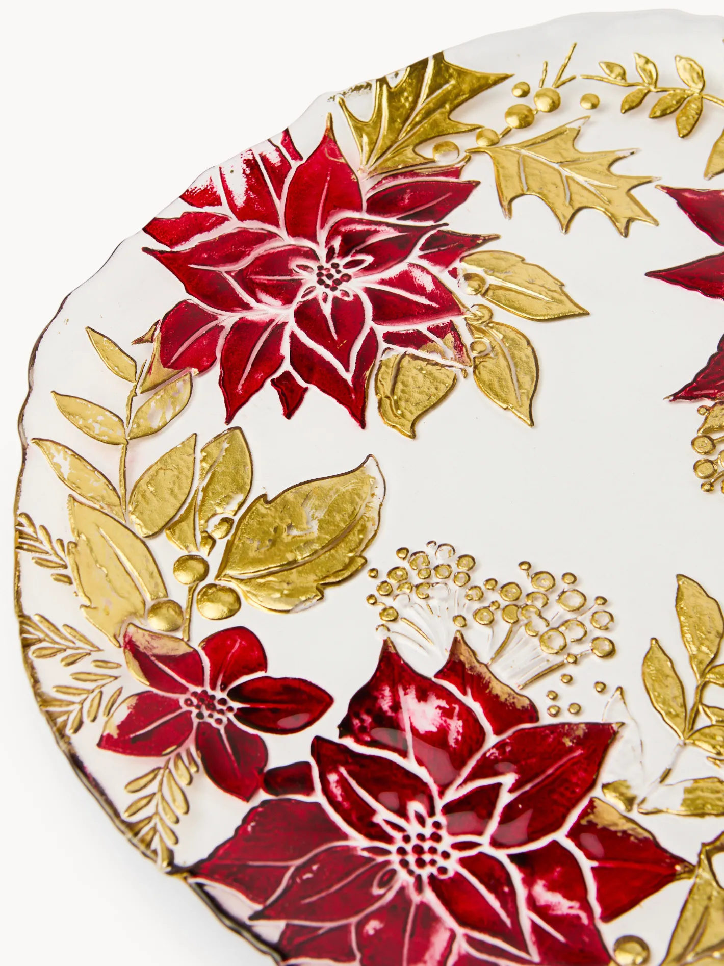 coincasa Piatti|Piatti Natalizi|Piatto da portata in vetro decoro fiore Rosso