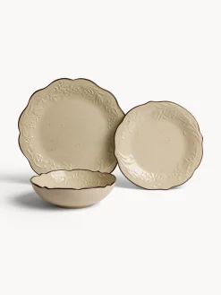 coincasa Piatti|Piatto fondo in stoneware con filo marrone Beige chiaro