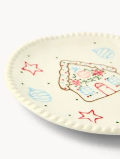 coincasa Piatti|Piatti Natalizi|Piatto frutta in porcellana motivo villaggio di Natale Bianco