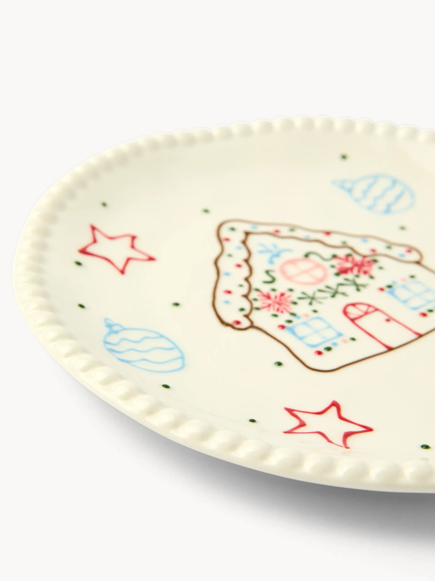 coincasa Piatti|Piatti Natalizi|Piatto frutta in porcellana motivo villaggio di Natale Bianco