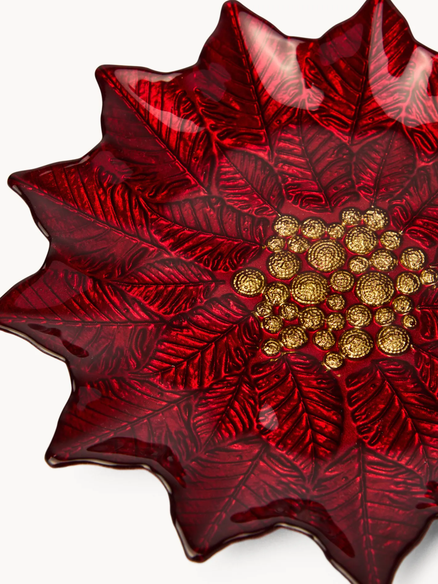 coincasa Piatti|Piatti Natalizi|Piatto frutta in vetro a stella di Natale Rosso