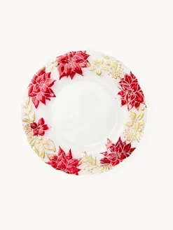 coincasa Piatti|Piatti Natalizi|Piatto frutta in vetro decoro fiore Rosso