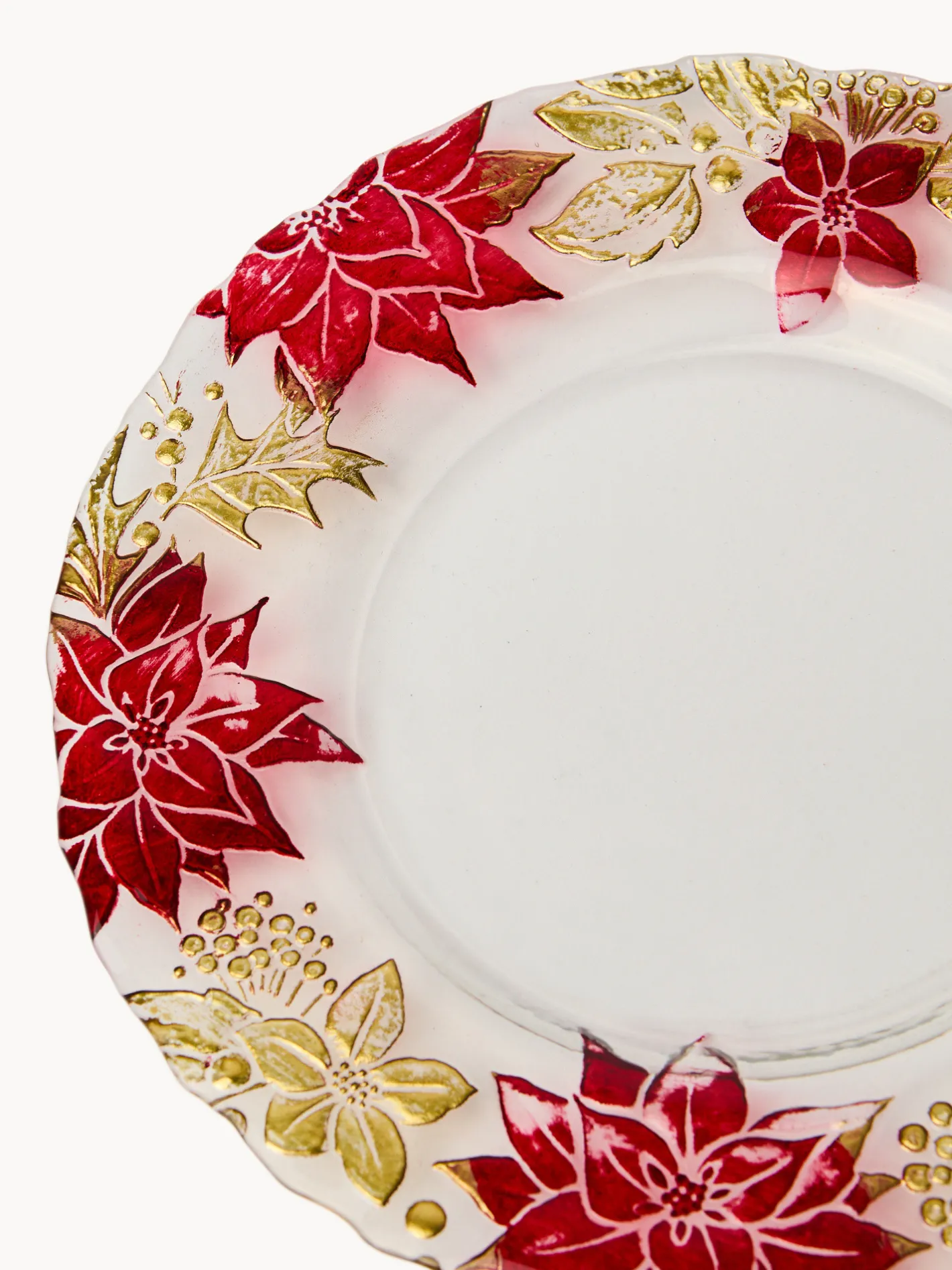 coincasa Piatti|Piatti Natalizi|Piatto frutta in vetro decoro fiore Rosso