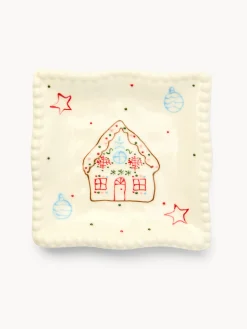 coincasa Piatti|Piatti Natalizi|Piatto pane in porcellana motivo villaggio di Natale Bianco