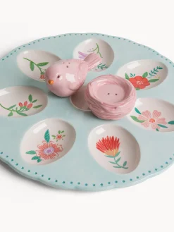 coincasa Piatti|Piatto porta uova con uccellini sale e pepe in ceramica Multicolor