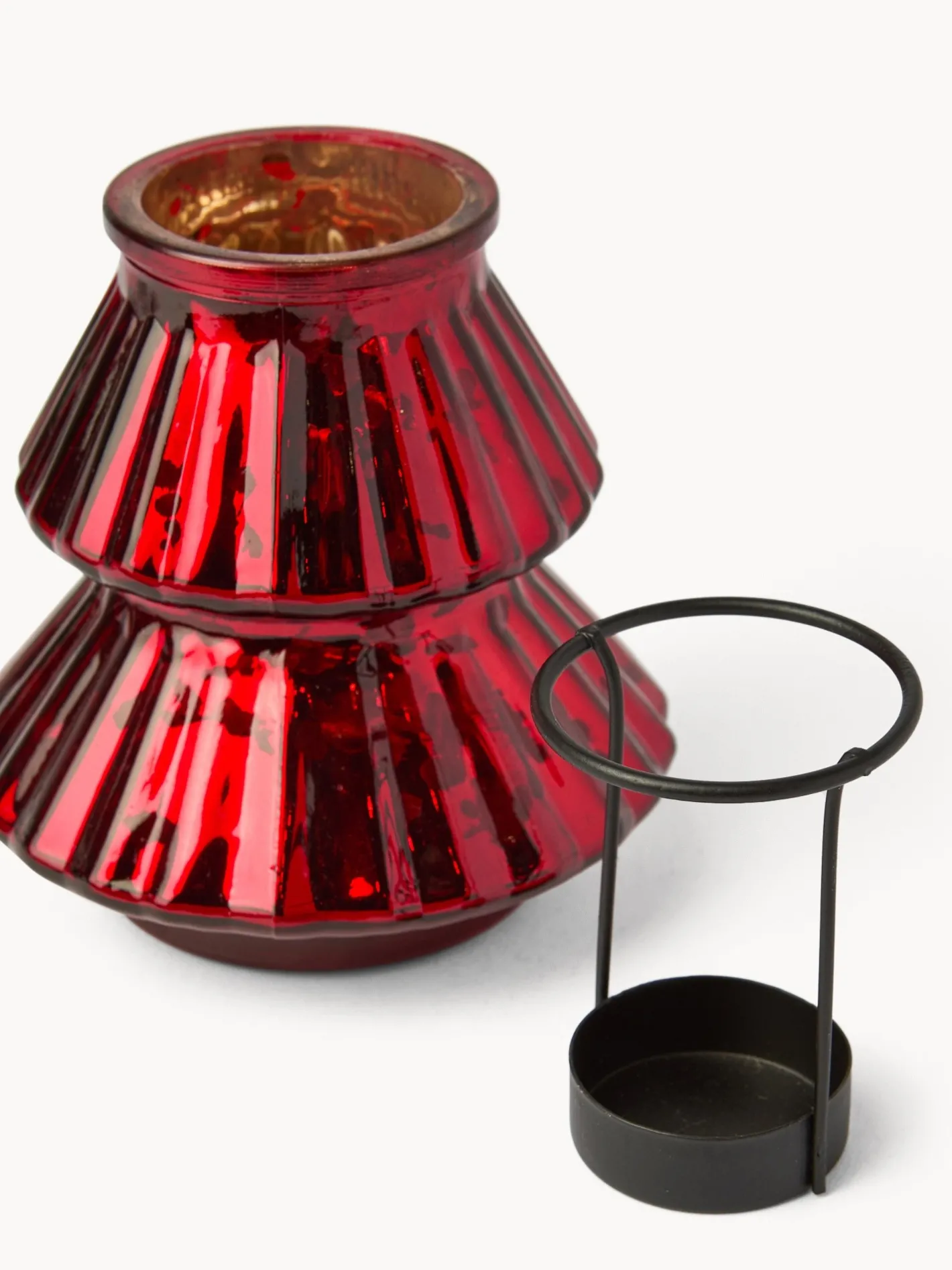 coincasa Lanterne, Candelieri E Portacandele|Candele Natalizie|Porta t-light in vetro ad albero di Natale Rosso