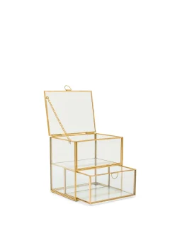 coincasa Soprammobili E Orologi|Portagioie a due piani bordi dorati Trasparente